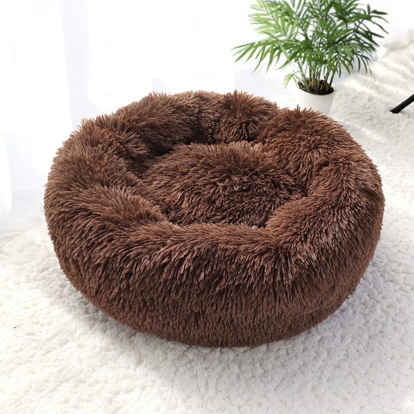 Pet Dog Bed Warm Fleece Round Dog Kennel House Long Plush Winter Pets Dog Beds For Medium Large Dogs Cats Soft Sofa Cushion Mats